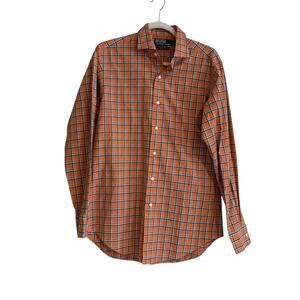 Vintage Polo Ralph Lauren Orange Green Plaid Estate Sport Preppy Shirt Sz Small